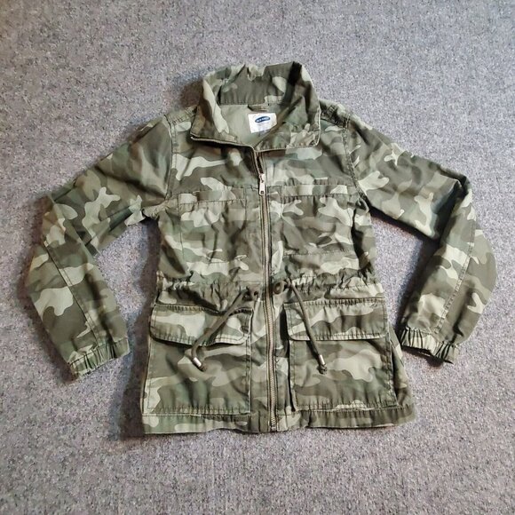 OLD NAVY Women’s Army Camo Flag Utility Full Zip Jacket Flap pockets Sz XS Small - Picture 2 of 13